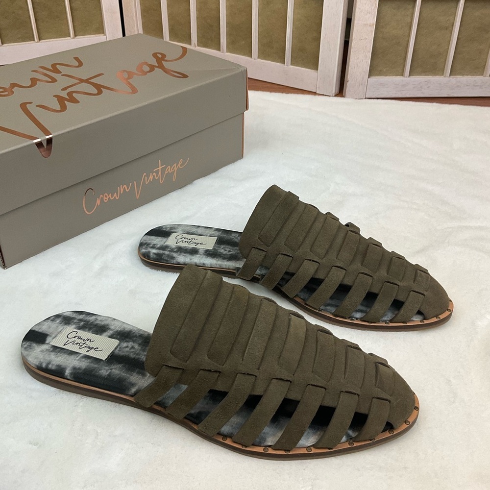Crown Vintage Vaishali Woven Olive Green Slip-On Mules NWT Size 8.5